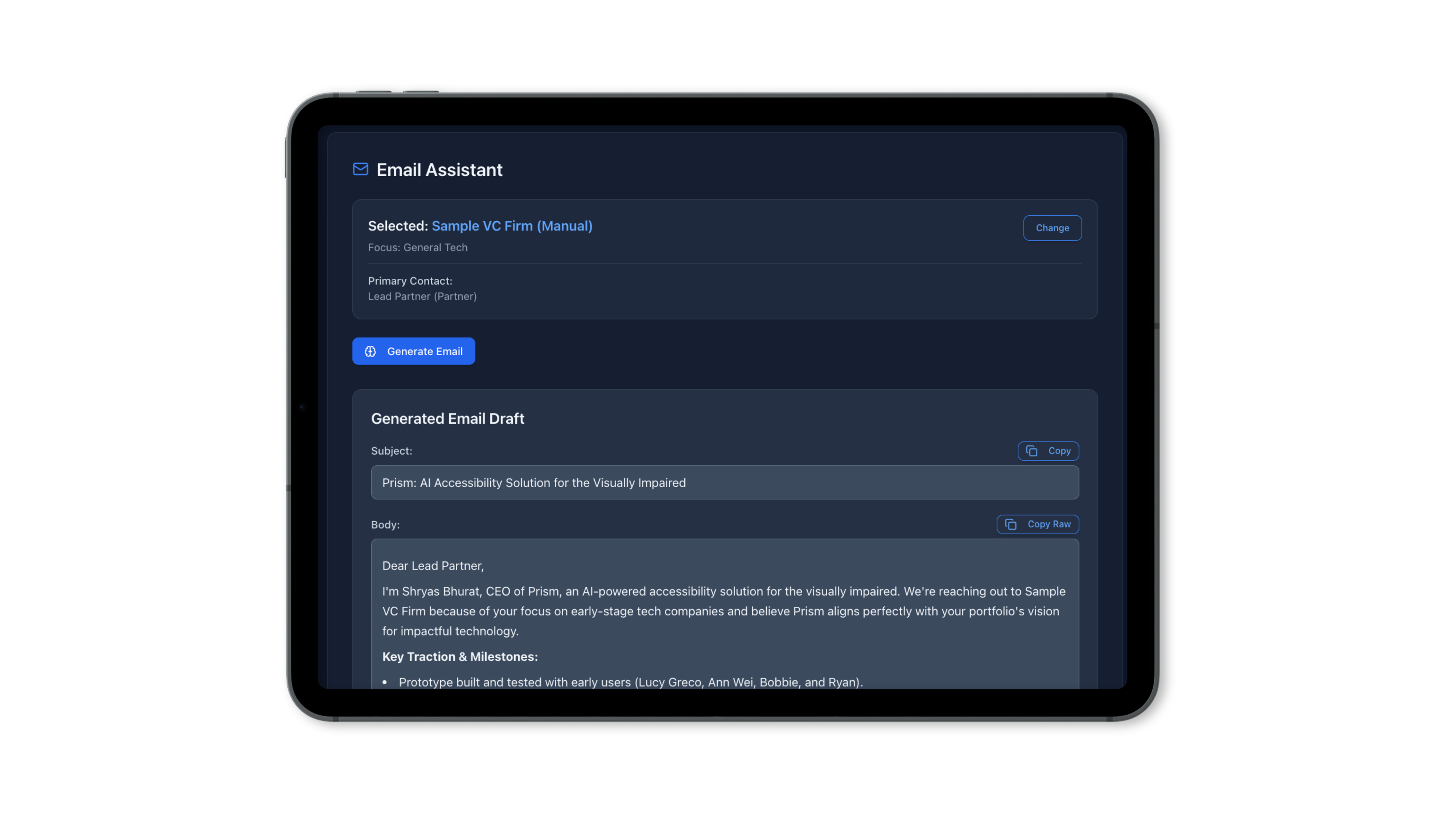 Invesho email outreach feature